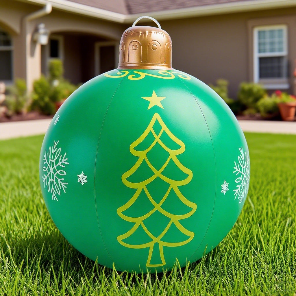 SNOQEX PVC Inflatable Christmas Ornament - 24 Inch Large Inflatable Christmas Ball Ornament, Outdoor Holiday Party Decorations, Waterproof Snow Globe Tree Decorations for Yard, Garden, Home