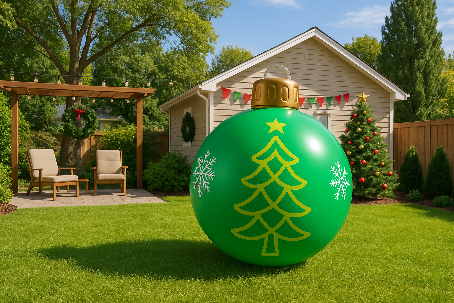 SNOQEX PVC Inflatable Christmas Ornament - 24 Inch Large Inflatable Christmas Ball Ornament, Outdoor Holiday Party Decorations, Waterproof Snow Globe Tree Decorations for Yard, Garden, Home